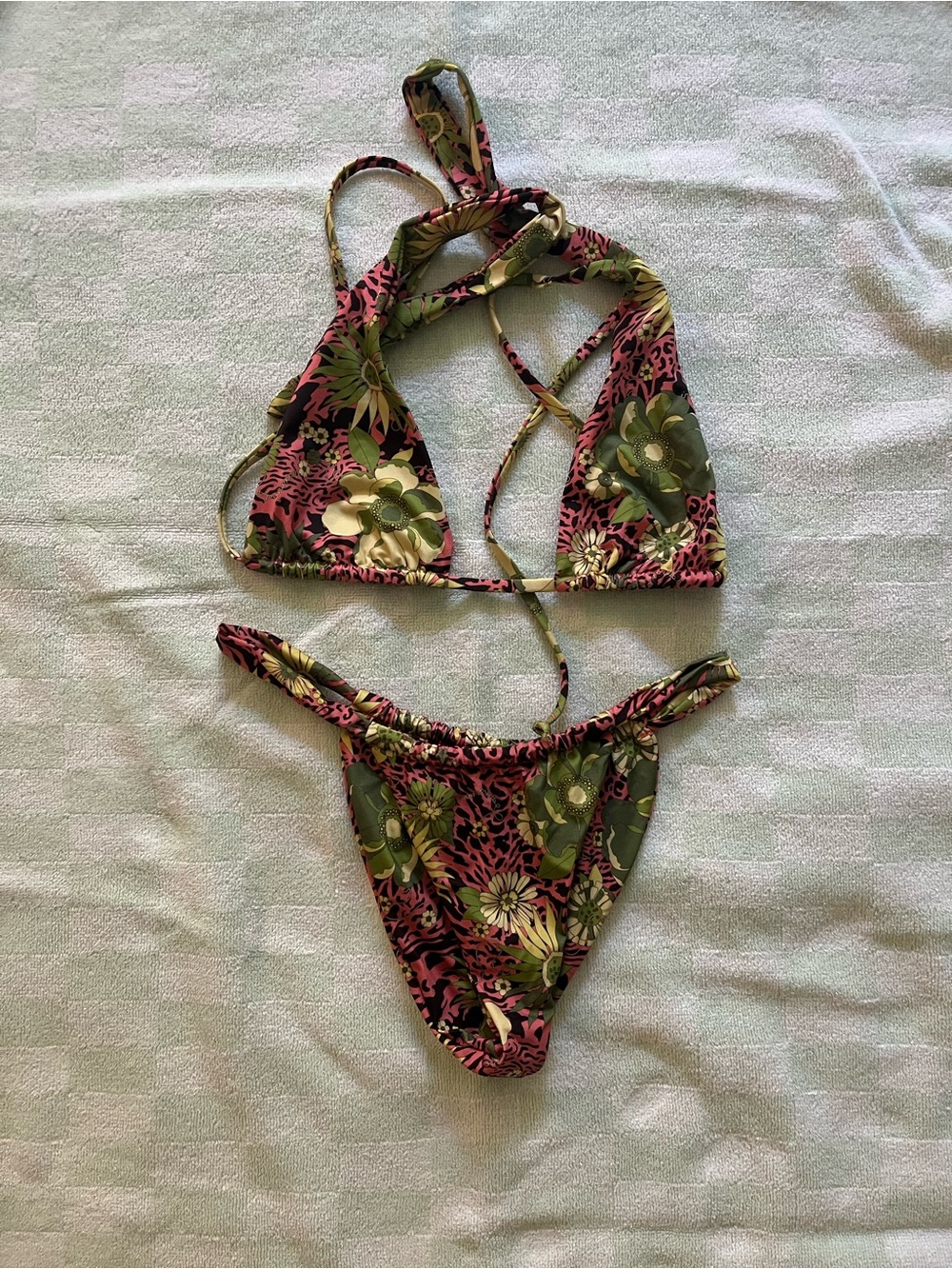 iNAMORATA Floral Triangle Bikini - Pink & Green